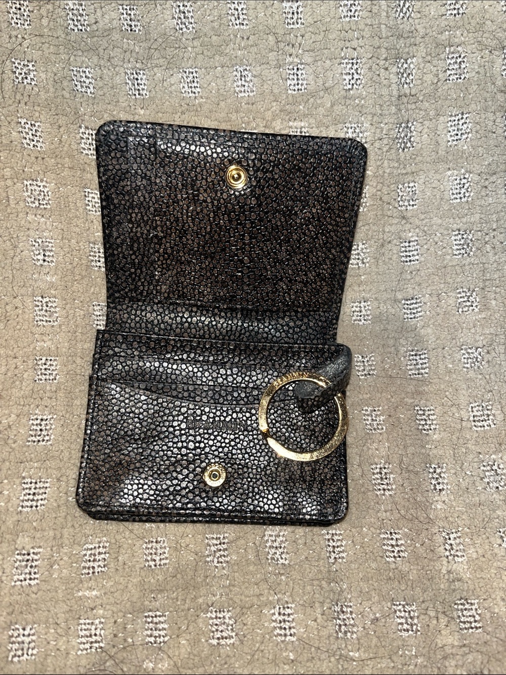 Brahman Black Textured Leather Key Wallet with Gold Ring